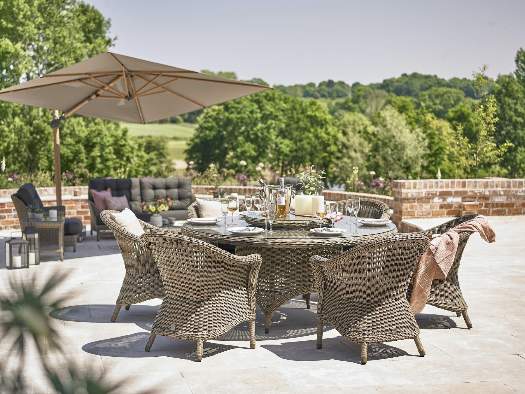 Victoria outdoor dining table with lazy susan and 8 chairs